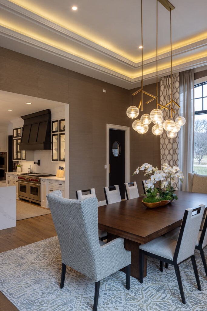 Dramatic light fixture in the dining room of an Upper Saucon house